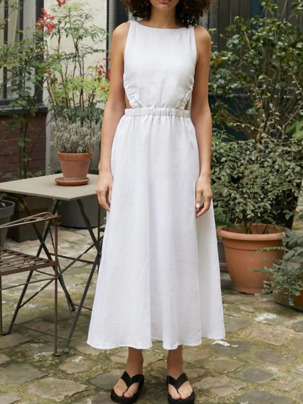Pixie Market Beatrice White Linen Open Back Midi Dress - Picture 3 of 16